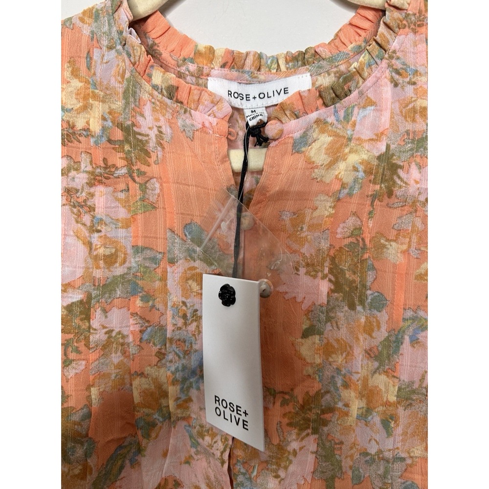 Rose + Olive Women's Peach Orange Floral Top Short Sleeve Size Medium New NWT - Picture 4 of 10